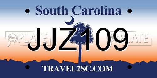 JJZ109 South Carolina License Plate