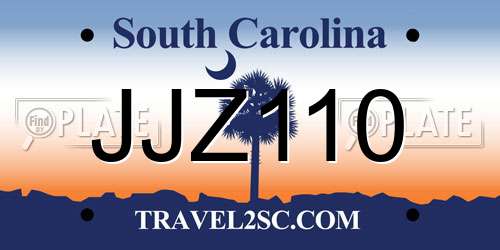 JJZ110 South Carolina License Plate