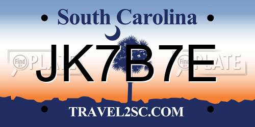 JK7B7E South Carolina License Plate
