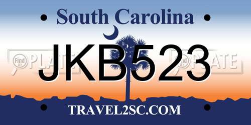 JKB523 South Carolina License Plate