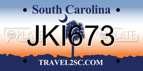 JKI673 South Carolina License Plate