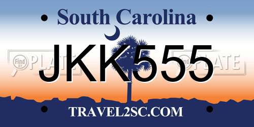 JKK555 South Carolina License Plate