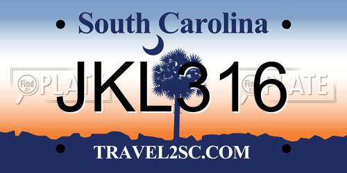 JKL316 South Carolina License Plate