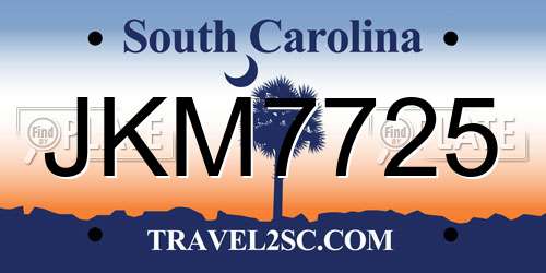 JKM7725 South Carolina License Plate