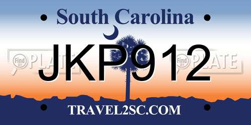 JKP912 South Carolina License Plate