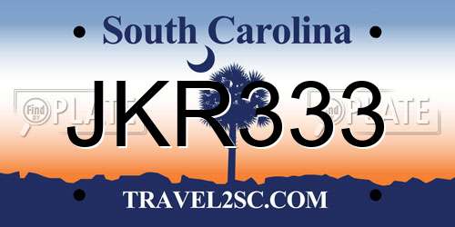 JKR333 South Carolina License Plate