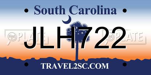 JLH722 South Carolina License Plate