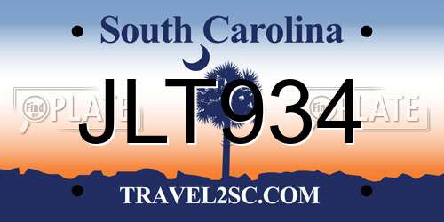 JLT934 South Carolina License Plate