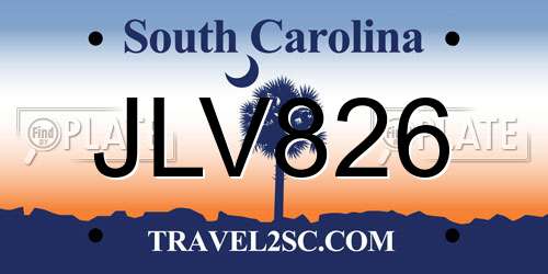 JLV826 South Carolina License Plate