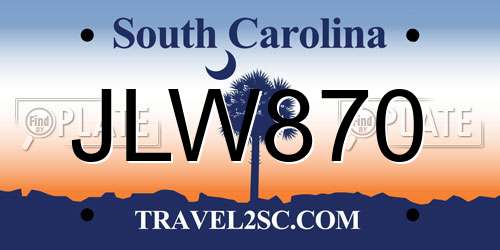 JLW870 South Carolina License Plate