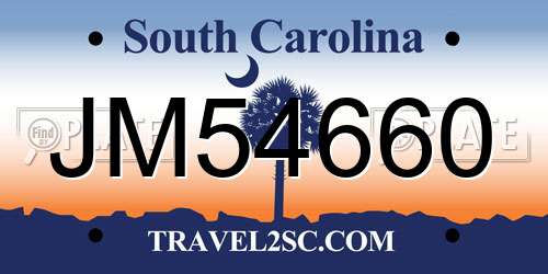 JM54660 South Carolina License Plate