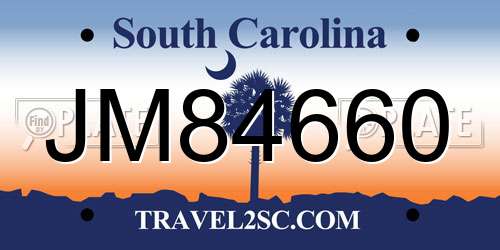 JM84660 South Carolina License Plate