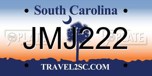 JMJ222 South Carolina License Plate