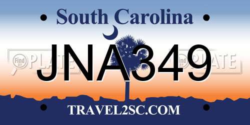 JNA349 South Carolina License Plate