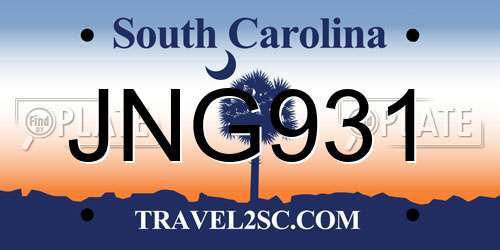 JNG931 South Carolina License Plate