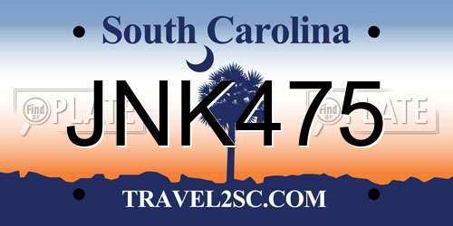 JNK475 South Carolina License Plate