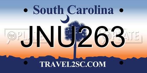 JNU263 South Carolina License Plate