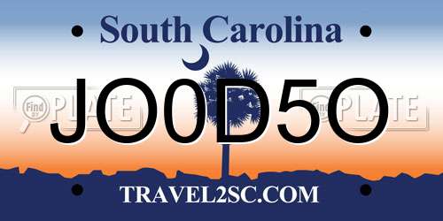 JO0D5O South Carolina License Plate