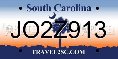 JO2Z913 South Carolina License Plate