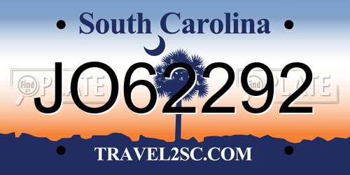 JO62292 South Carolina License Plate