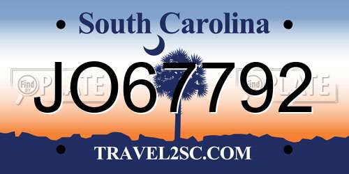 JO67792 South Carolina License Plate