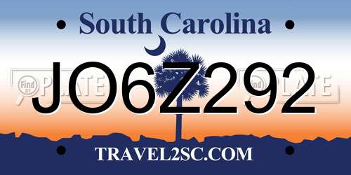 JO6Z292 South Carolina License Plate