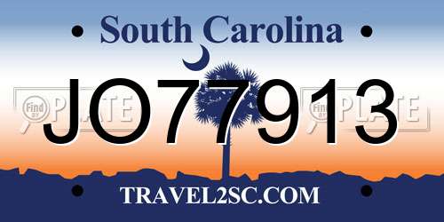 JO77913 South Carolina License Plate