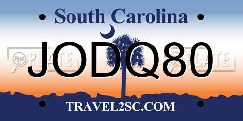 JODQ80 South Carolina License Plate