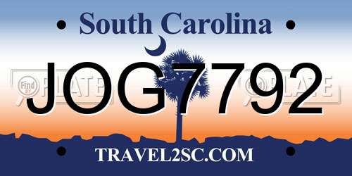 JOG7792 South Carolina License Plate