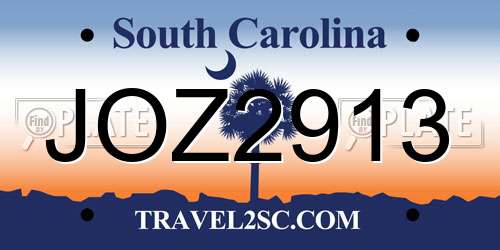 JOZ2913 South Carolina License Plate