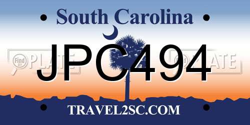 JPC494 South Carolina License Plate