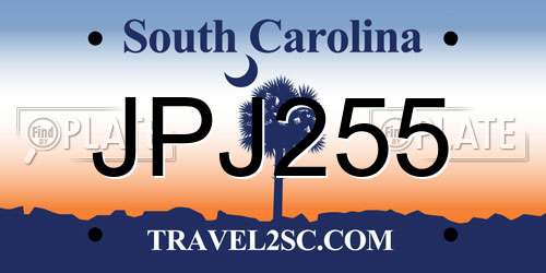 JPJ255 South Carolina License Plate