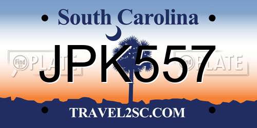 JPK557 South Carolina License Plate