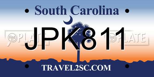 JPK811 South Carolina License Plate