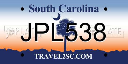 JPL538 South Carolina License Plate