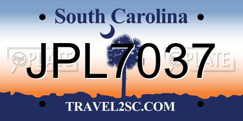JPL7037 South Carolina License Plate