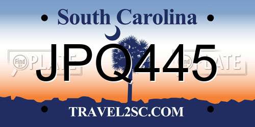JPQ445 South Carolina License Plate