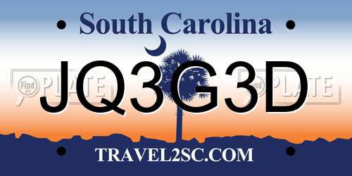 JQ3G3D South Carolina License Plate