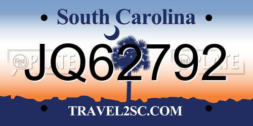 JQ62792 South Carolina License Plate