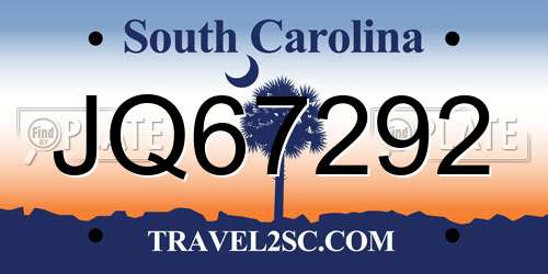 JQ67292 South Carolina License Plate