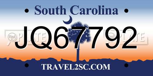 JQ67792 South Carolina License Plate