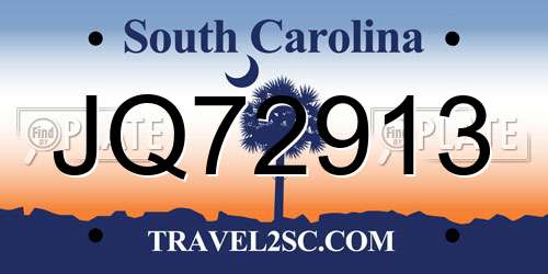 JQ72913 South Carolina License Plate