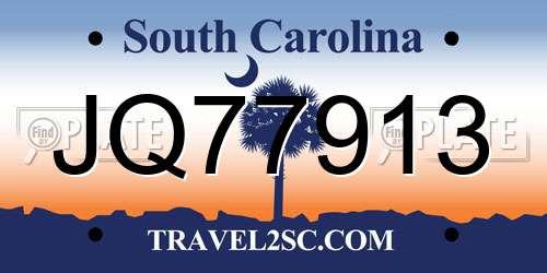 JQ77913 South Carolina License Plate