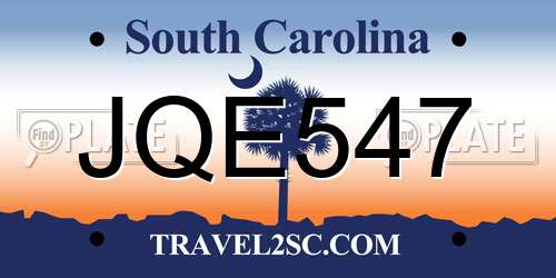 JQE547 South Carolina License Plate