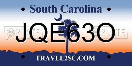 JQE63O South Carolina License Plate