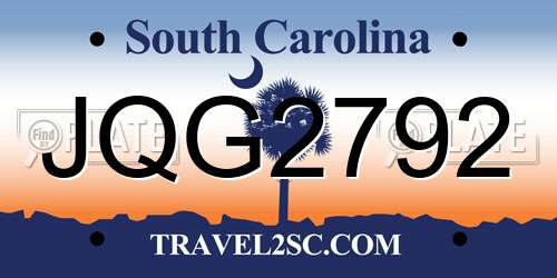 JQG2792 South Carolina License Plate