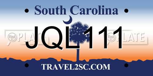 JQL111 South Carolina License Plate