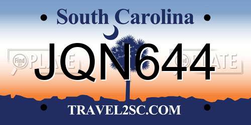 JQN644 South Carolina License Plate