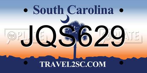 JQS629 South Carolina License Plate