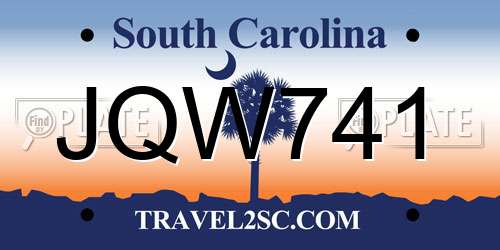 JQW741 South Carolina License Plate